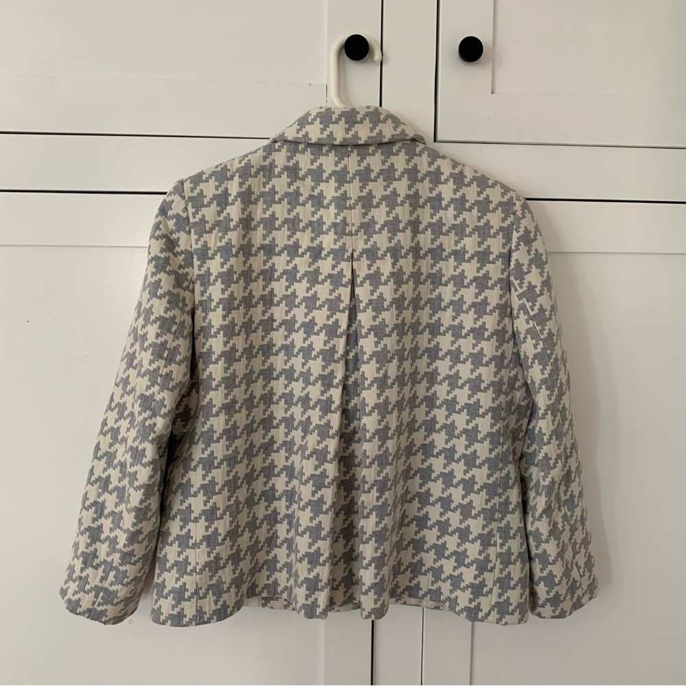 Zara Cream Baby Blue Houndstooth Crop Jacket Size Medium - Picture 3 of 12